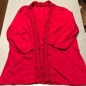 Coldwater Creek Open Front Cardigan 3/4 Sleeve Ruffle/Braided Trim